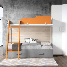 Litera con cama de matrimonio y cajones de cierre amortiguado