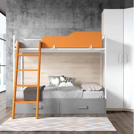 Litera con cama de matrimonio y cajones de cierre amortiguado