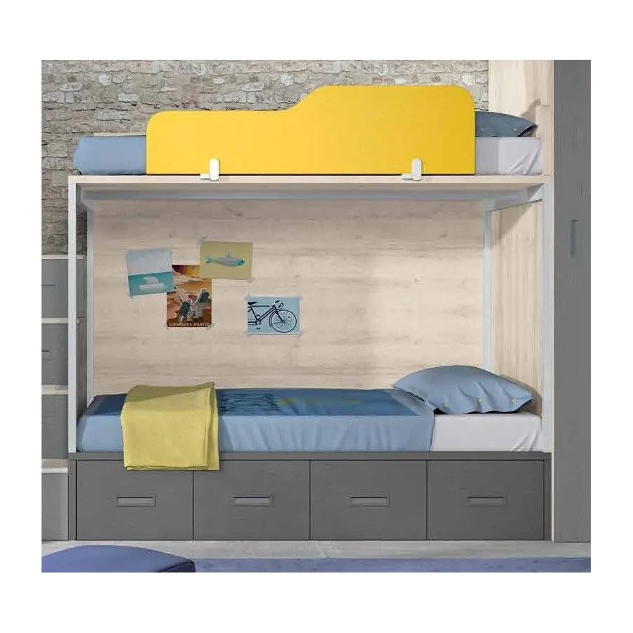 Litera con cama de matrimonio y cajones de cierre amortiguado