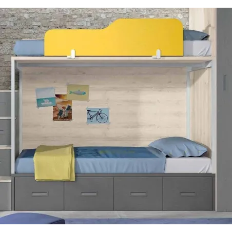 Litera con cama de matrimonio y cajones de cierre amortiguado