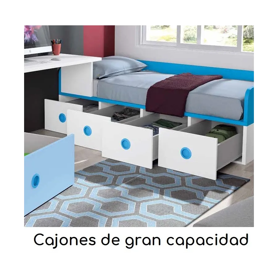 Litera con cama de matrimonio y cajones de cierre amortiguado