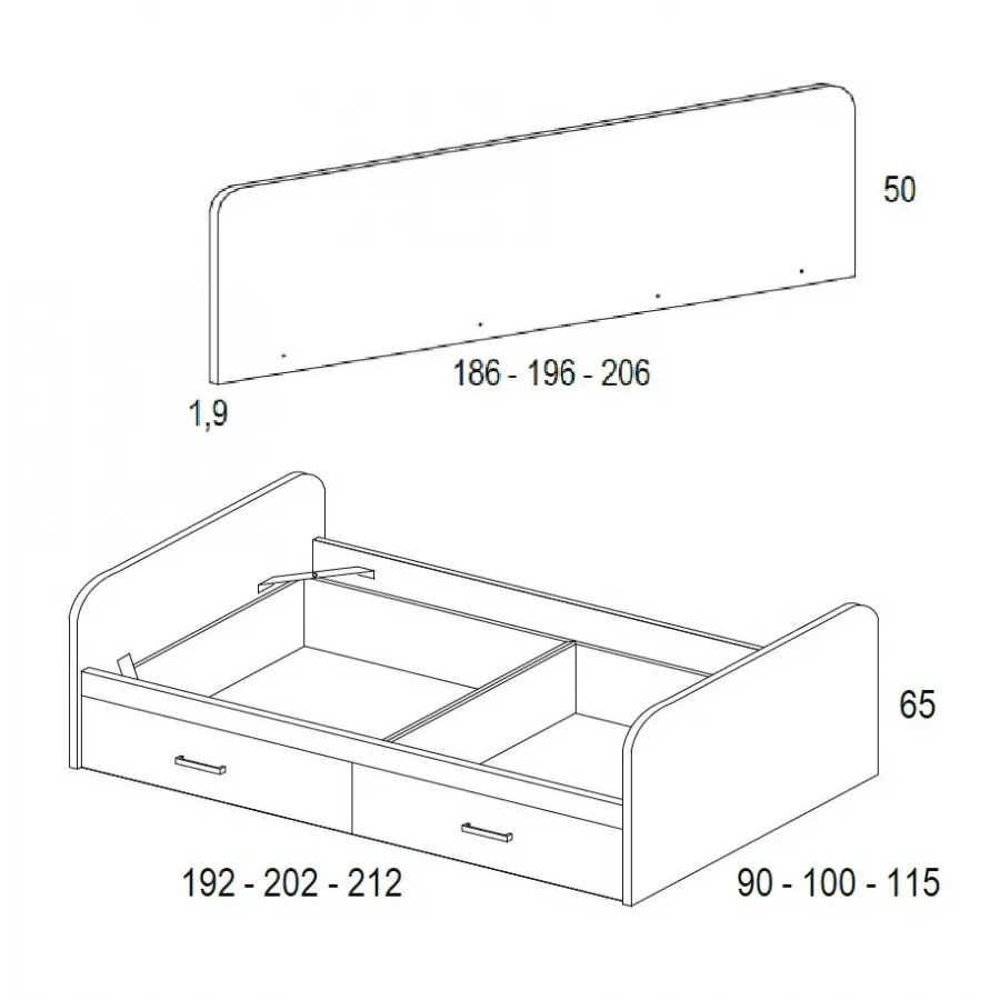 Nido con trasera alta y cajones de ruedas