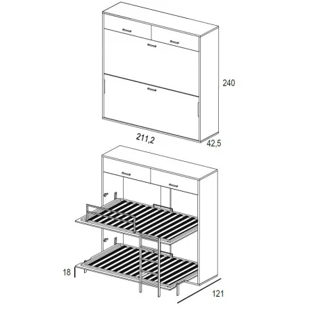 Litera abatible con altillo WT horizontal fondo 42,5