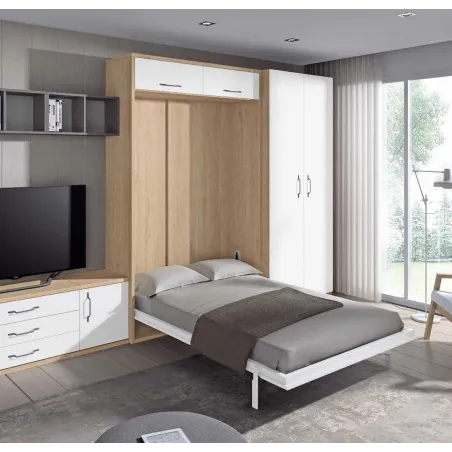 Cama abatible vertical 135 con estanterías