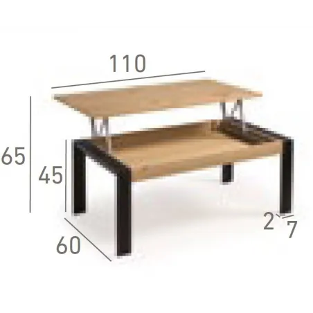 Mesa centro Tema melamina elevable a 65 cm.