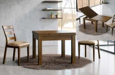 MESA COMEDOR EXTENSIBLE LIBRO EN MADERA BARNIZADA PATA RECTA 2