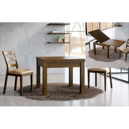 MESA COMEDOR EXTENSIBLE LIBRO EN MADERA BARNIZADA PATA RECTA