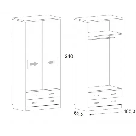 Armario corredera 2 cajones vistos