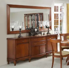 APARADOR CLASICO CON ESPEJO Y PATAS EN MADERA CEREZO 200 CM.