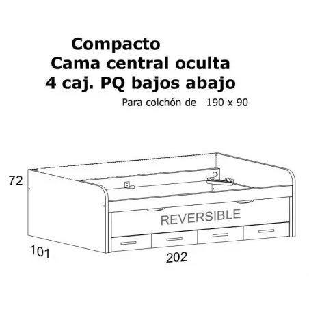 CAMA COMPACTA BAJA 105 CON CAJONES DE GUIA METALICA