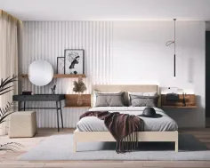 Dormitorio con cama completa tapizada