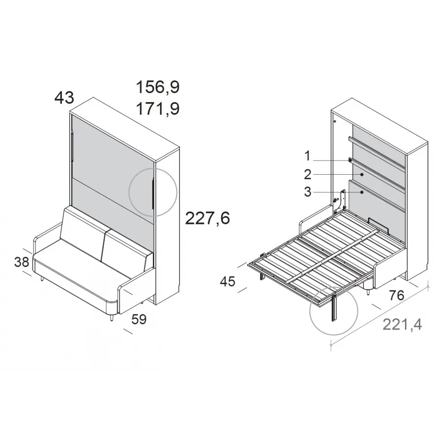 Cama abatible vertical con sofá f43