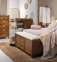 BANCO ZAPATERO FLASH 3 CAJONES 2 PUERTAS en madera mindi