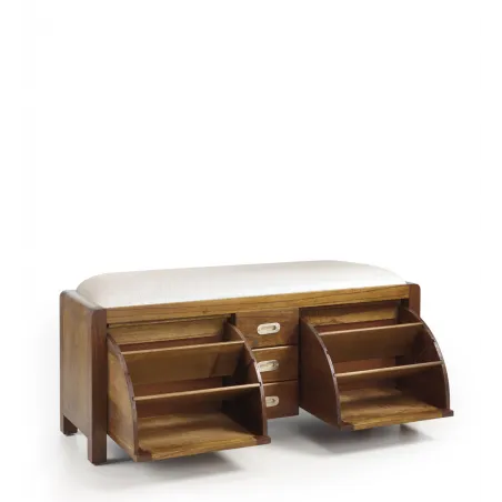 BANCO ZAPATERO FLASH 3 CAJONES 2 PUERTAS en madera mindi