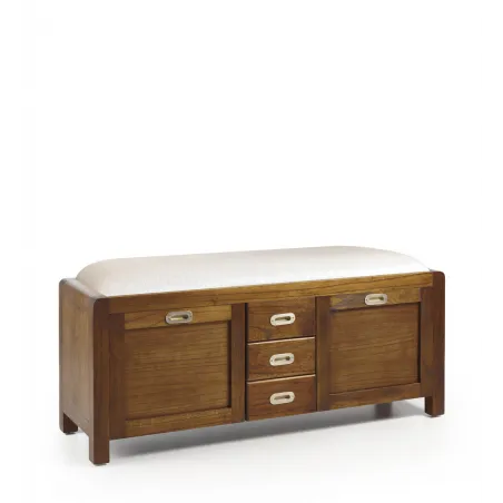 BANCO ZAPATERO FLASH 3 CAJONES 2 PUERTAS en madera mindi