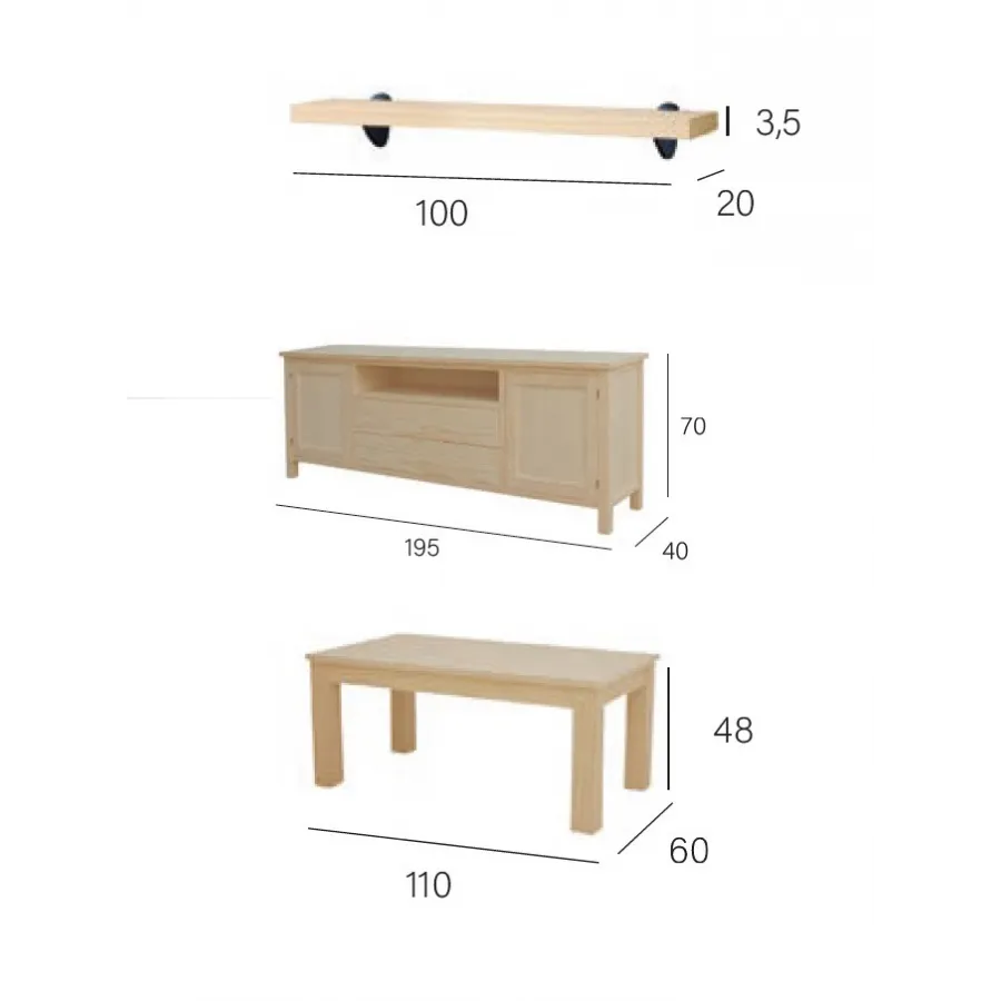 Salón completo madera 195 cm.