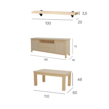 Salón completo madera 195 cm.