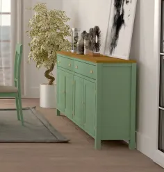 Salón con vitrinas en madera 270 cm.