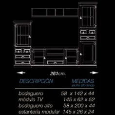 Salón rústico Mexicano vitrina y bodeguero 261 cm. 2