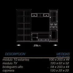 Mueble de salón Mexicano con librero 268 cm. 2