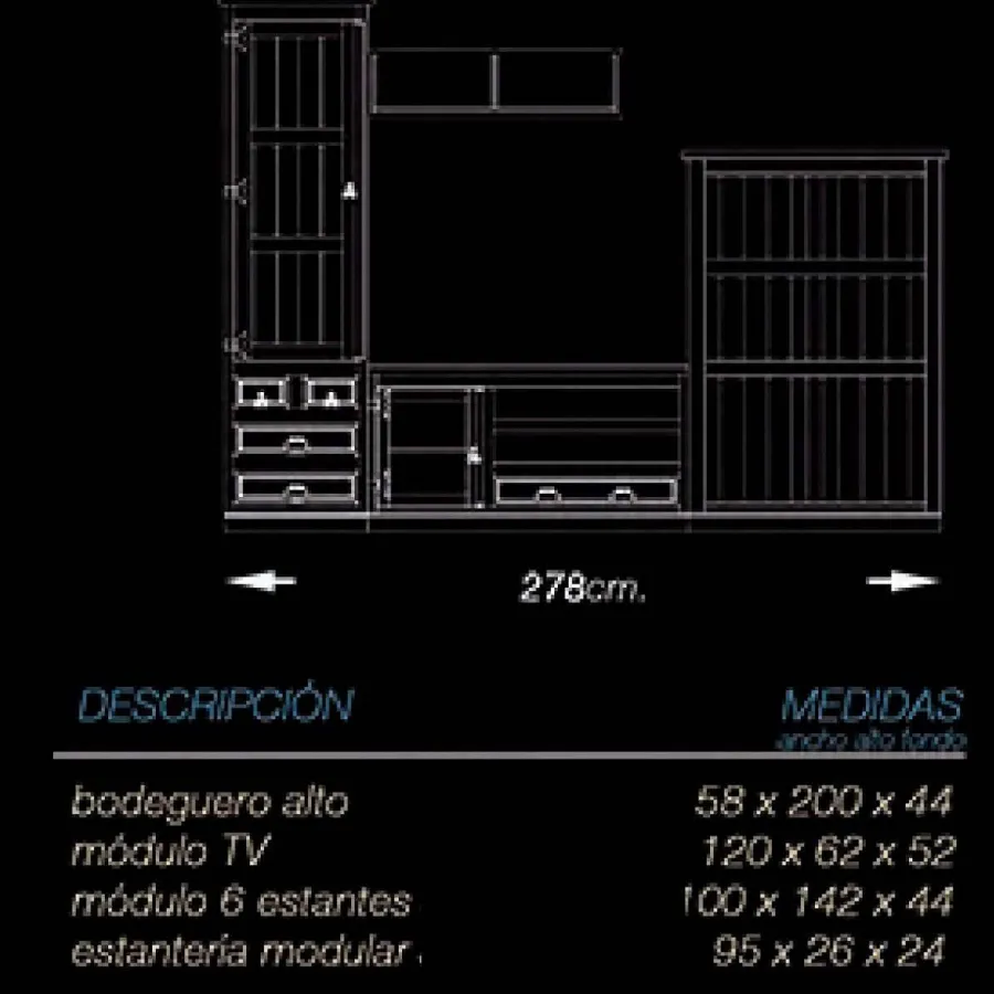 Salón Mexicano con estantería alta 278 cm.