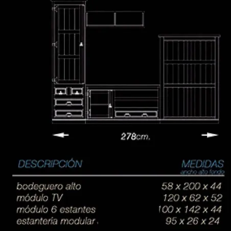 Salón Mexicano con estantería alta 278 cm.