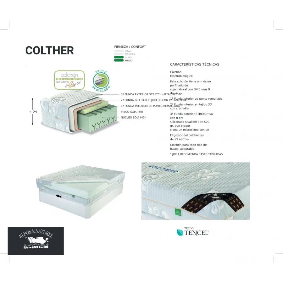 Colchón Colther viscosoja Repos&Naturel en Mueblesguadalhorce.es