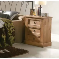 MESITA DE NOCHE RUSTICA MADERA MACIZA TRES CAJONES