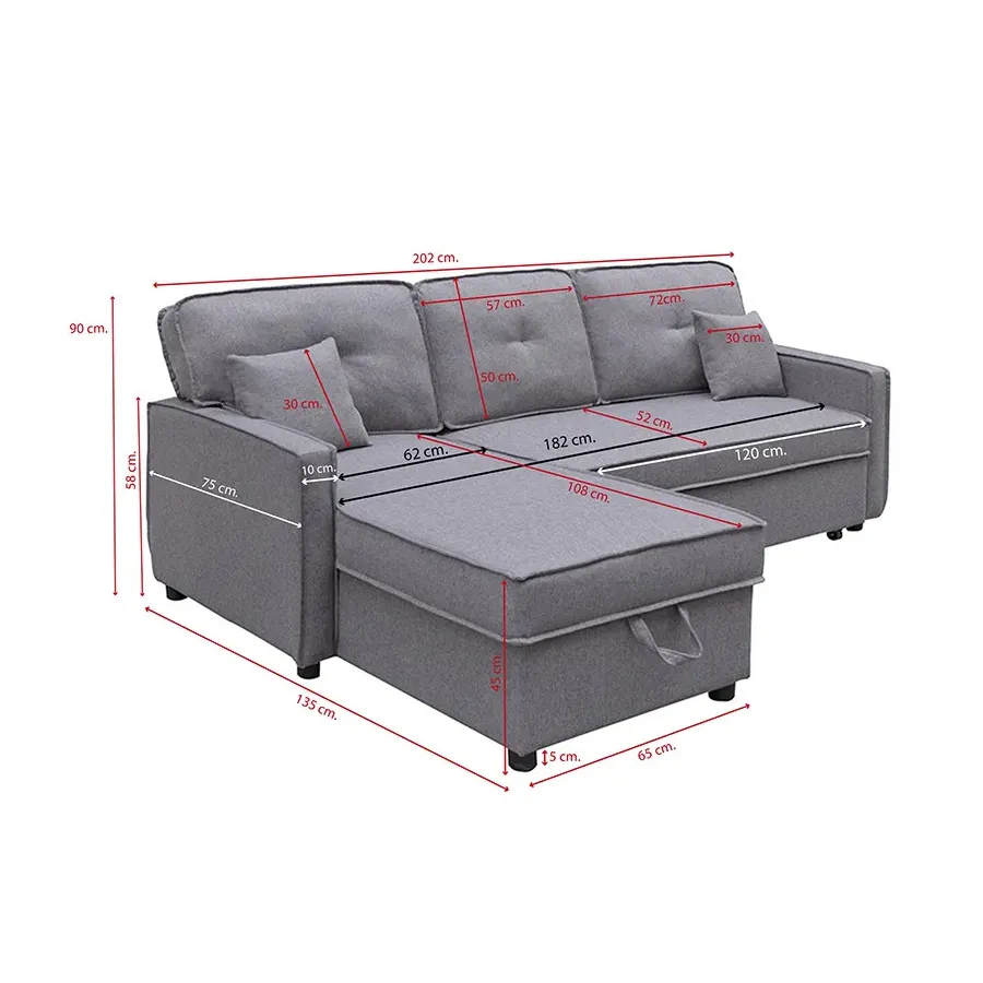 Sofa cama con chaiselongue 2 metros
