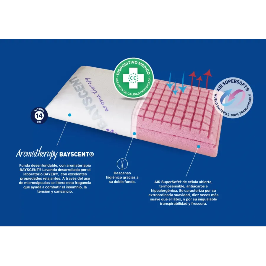 Almohada viscoelástica AIIR Supersoft Lavanda de Plus Salute