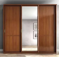 Armario corredera tres puertas puertas madera/espejo en diseño clásico con moldura