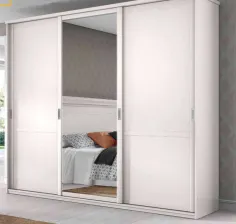 Armario corredera tres puertas puertas madera/espejo en diseño clásico con moldura 2