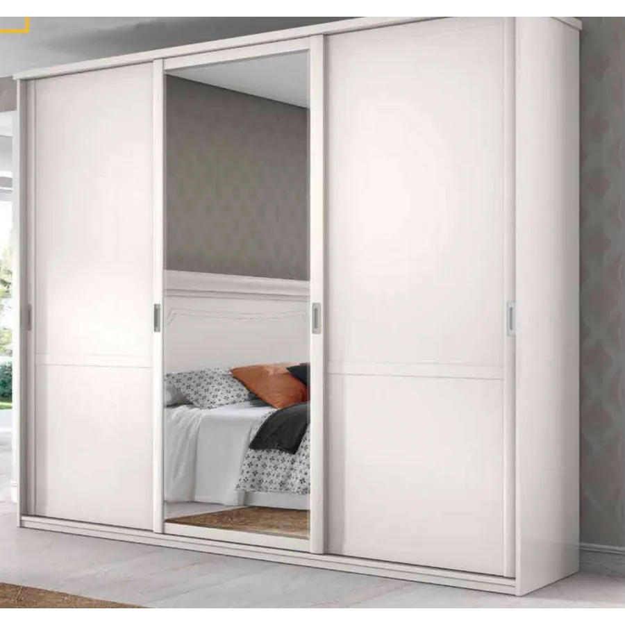 Armario corredera tres puertas puertas madera/espejo en diseño clásico con moldura