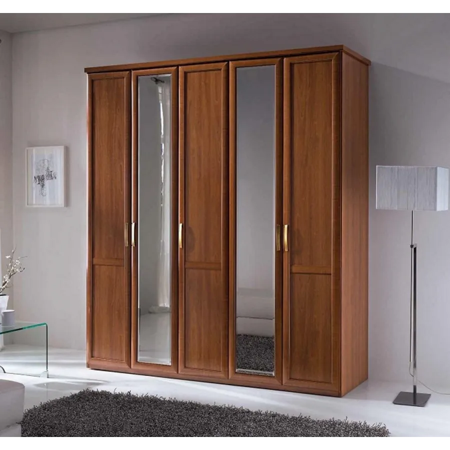 Armario clásico cinco puertas madera/espejo