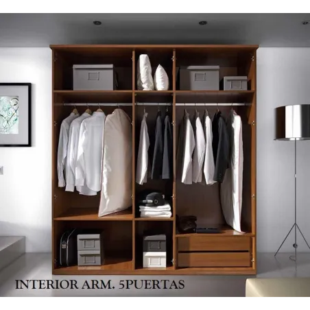 Armario clásico cinco puertas madera/espejo