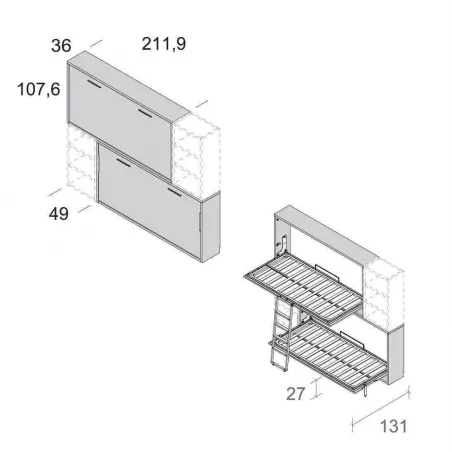 Litera abatible con estanterías Muebles Ros en Mueblesguadalhorce.es