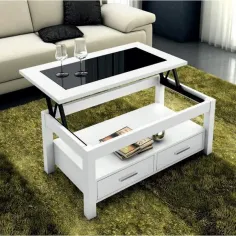 MESA DE CENTRO MODERNA ELEVABLE CON CRISTAL Y CAJONES 2